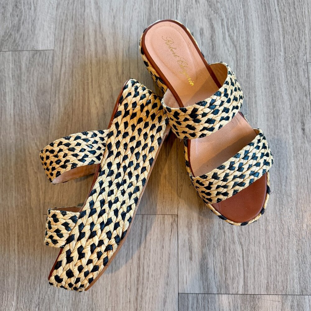 Robert Clergerie Straw Platform Sandals Black/Tan Size 39